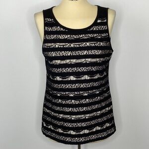 Ann Taylor Loft Black and Cream Lace Front Top